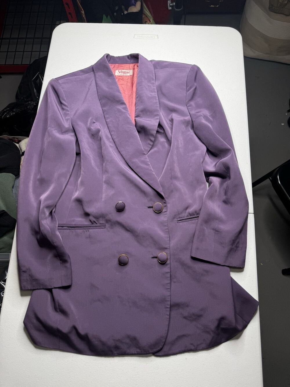 Vintage 1960s Vogue Women’s Purple Blazer with Red Lining & Shoulder Pads Small